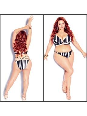City Chic CCX Amara Print Bikini Set Top and Bottom Size 16 18